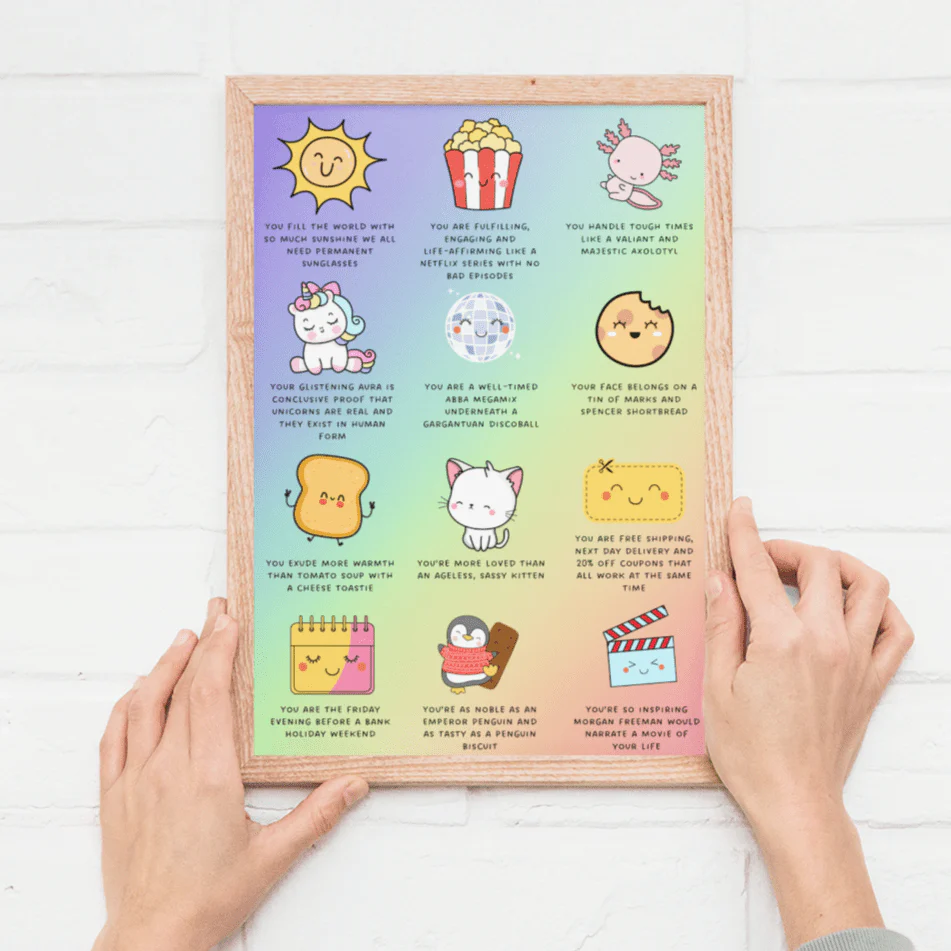 Motivational Compliments A4 Print featuring 12 cute Kawaii characters - Image 3