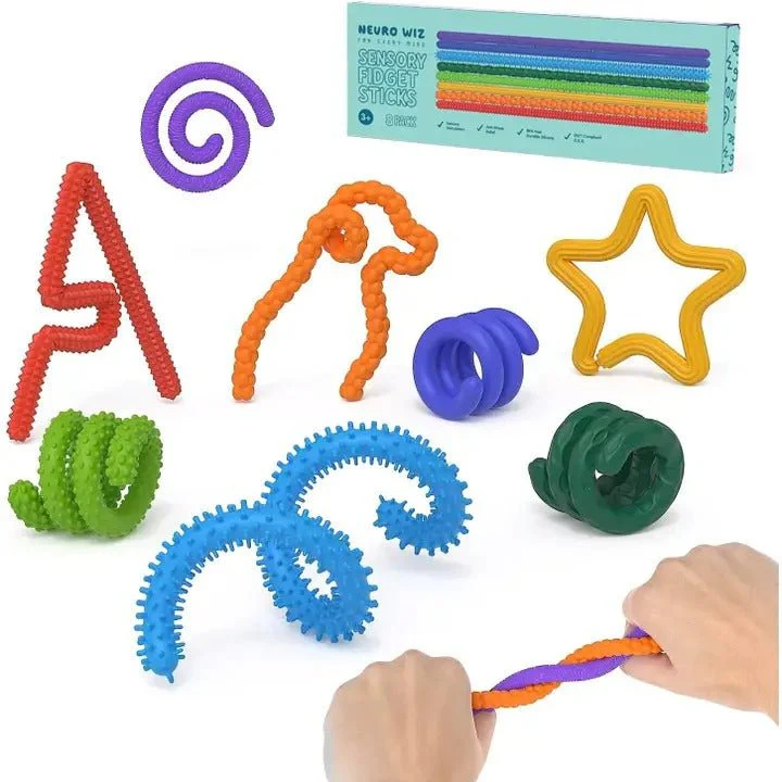 Sensory Fidget Sticks - Pack of 8 Texture Silicone Sticks