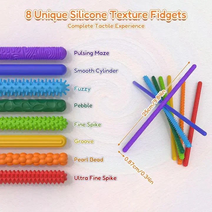 Sensory Fidget Sticks - Pack of 8 Texture Silicone Sticks - Image 2